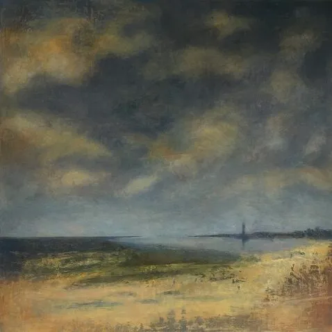 Monique Dick Distant Town Oil on cradle board (75x75cm) £850