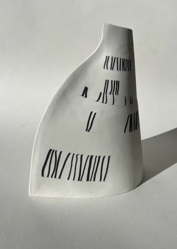 Carol Sinclair. Large Snowscape Bottle, porcelain with black porcelain inlay