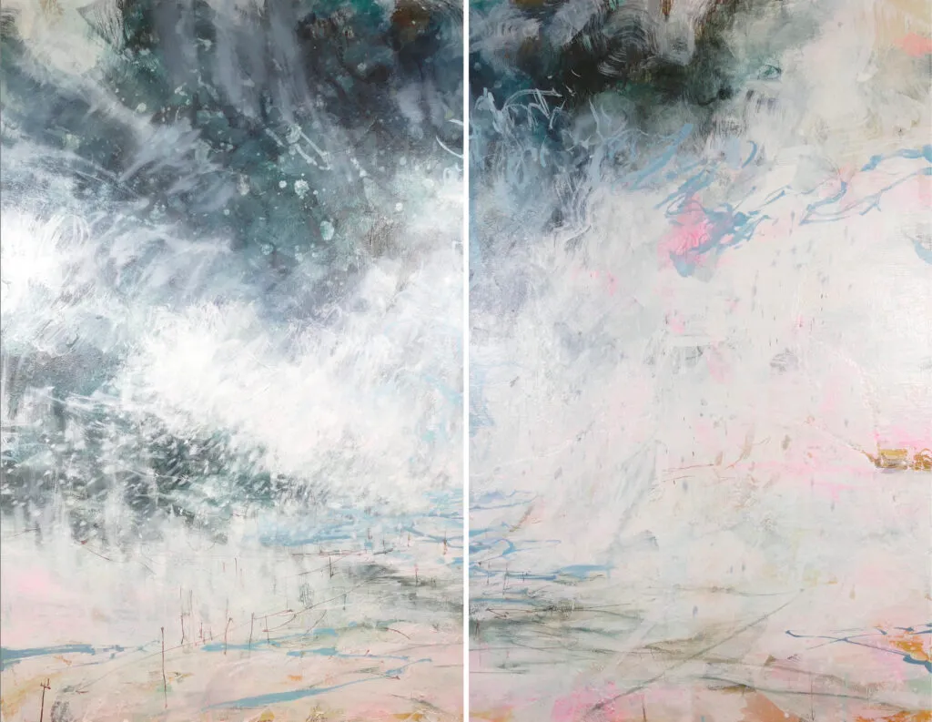 Libby Scott - Non Melting Snow I & II, acrylic mixed media on board