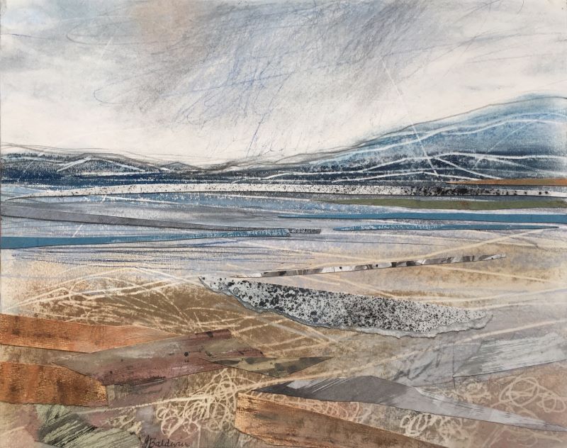 'Shoreline, Isle of Skye II', Janine Baldwin, acrylic, pastel, charcoal and graphite collage, 23 x 29cm
